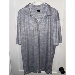 Greg Norman Mens 2XL White Blue Geometric Print Polo Golf Short Sleeve Shirt